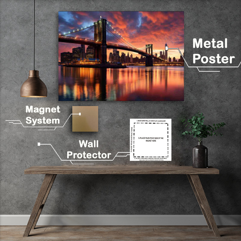 Buy Metal Poster : (Broklyn bridge view from the embankment)