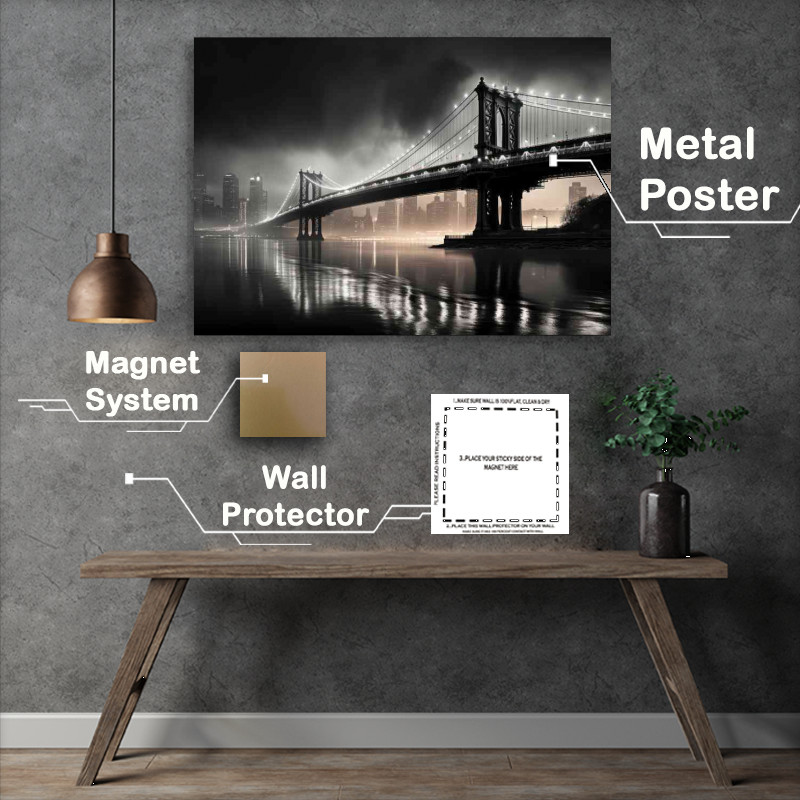 Buy Metal Poster : (Brooklyn bridge at night black and white)