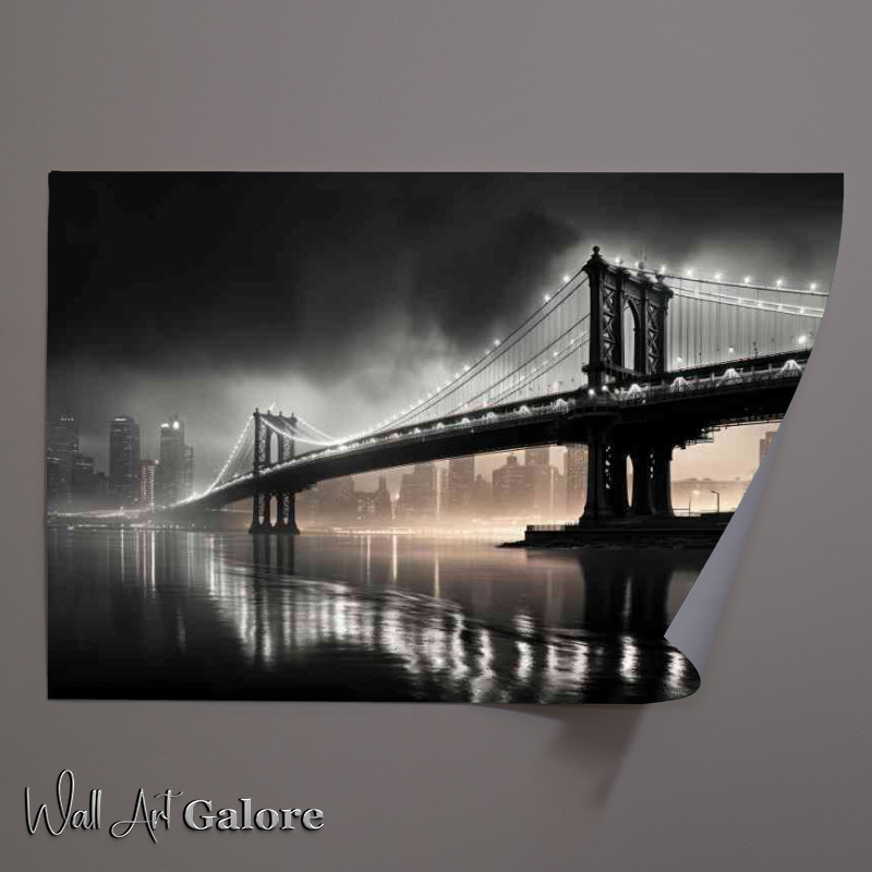 Buy Unframed Poster : (Brooklyn bridge at night black and white)