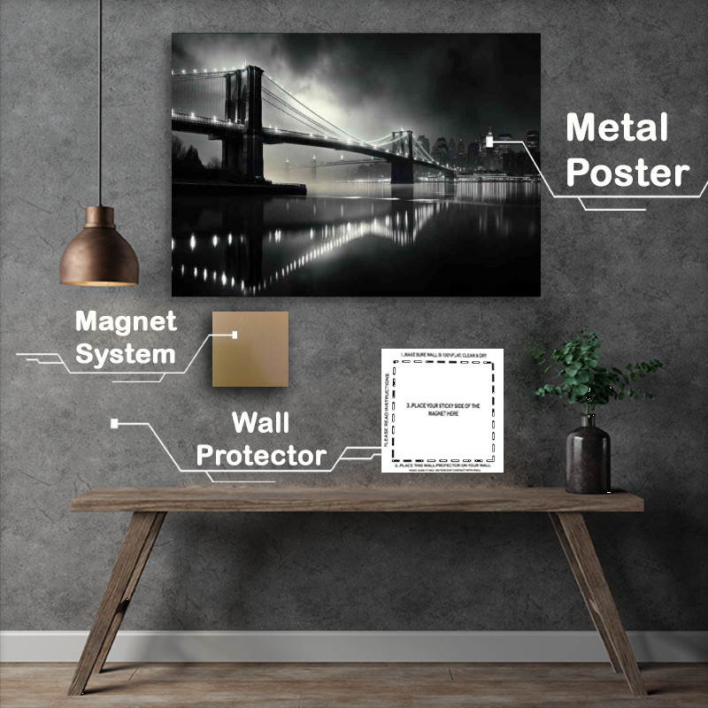 Buy Metal Poster : (City brooklyn bridge in black and white)