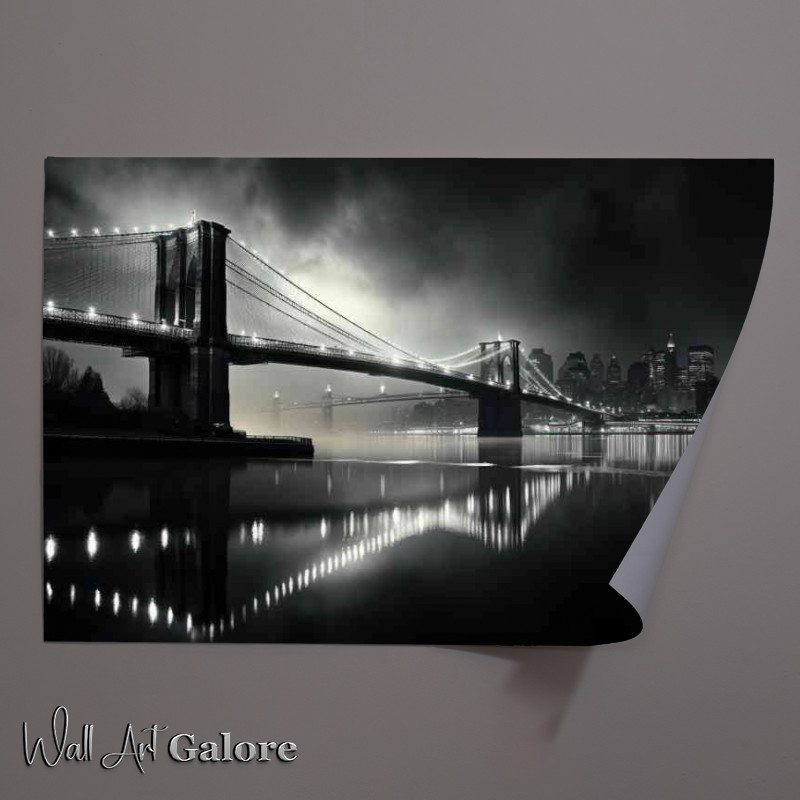 Buy Unframed Poster : (City brooklyn bridge in black and white)