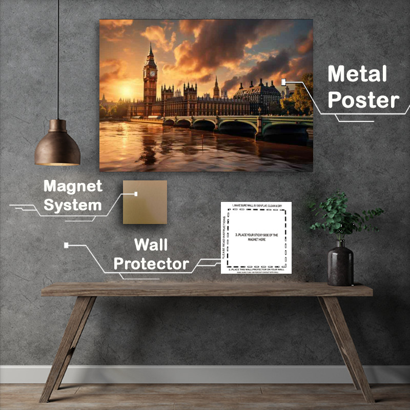 Buy Metal Poster : (London at sunset cloudy skies)