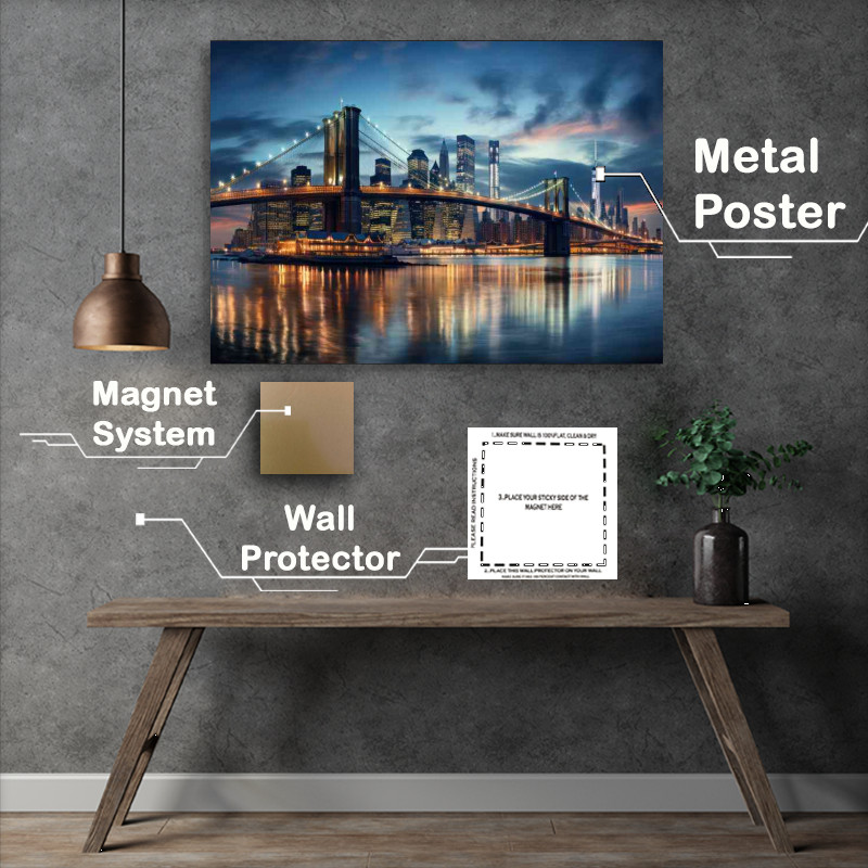 Buy Metal Poster : (Manhatten skyline bridge view)