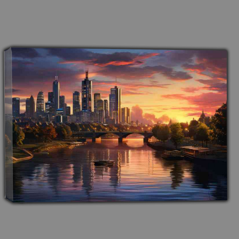 Buy Canvas : (Frankfurt urban skyline on a sunset day)