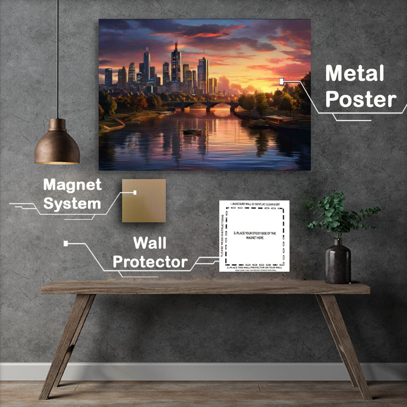 Buy Metal Poster : (Frankfurt urban skyline on a sunset day)