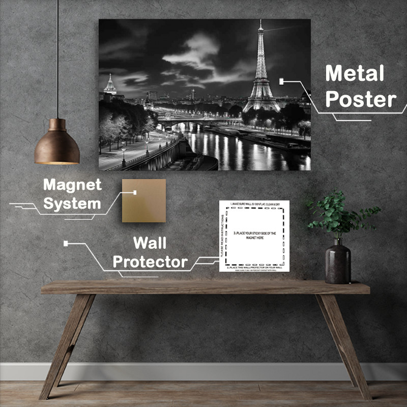 Buy Metal Poster : (Paris at night eiffel tower in lights)