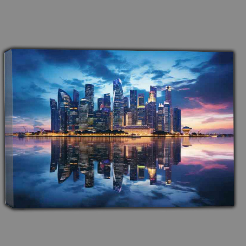 Buy Canvas : (Skyline of singapore is reflected lake)