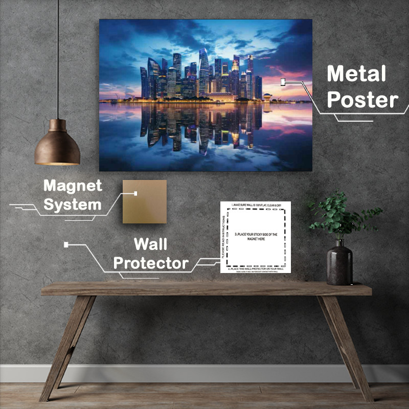 Buy Metal Poster : (Skyline of singapore is reflected lake)