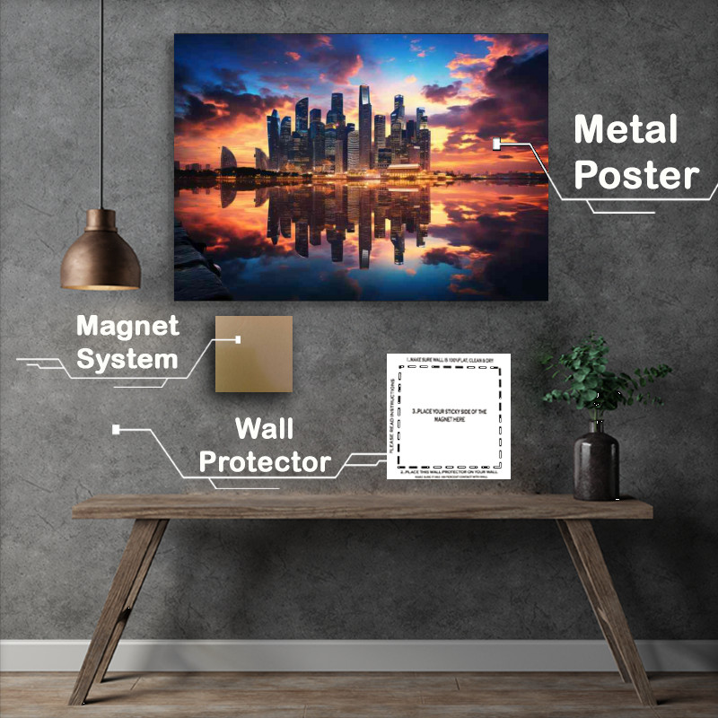 Buy Metal Poster : (Skyline of singapore reflected in the river dusk)
