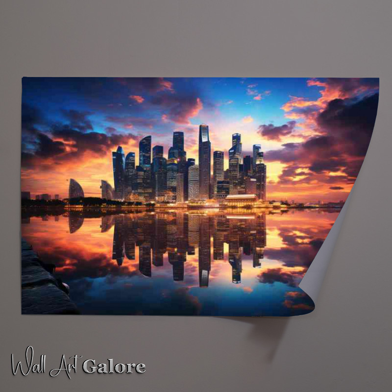 Buy Unframed Poster : (Skyline of singapore reflected in the river dusk)