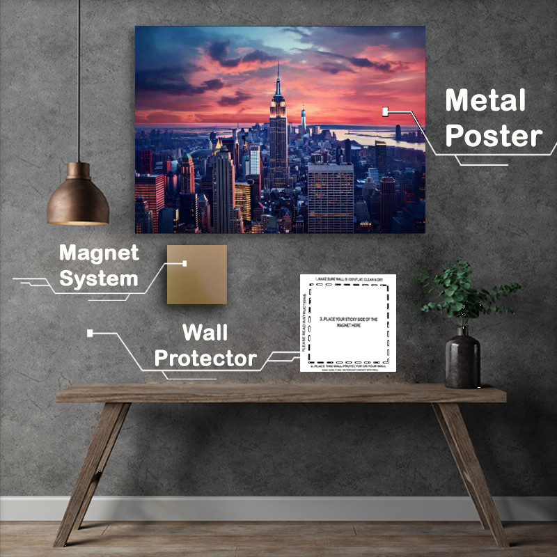 Buy Metal Poster : (The empire state building in manhattan at sunrise)