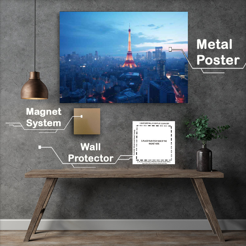 Buy Metal Poster : (Tokyo city skyline efiel tower mix)