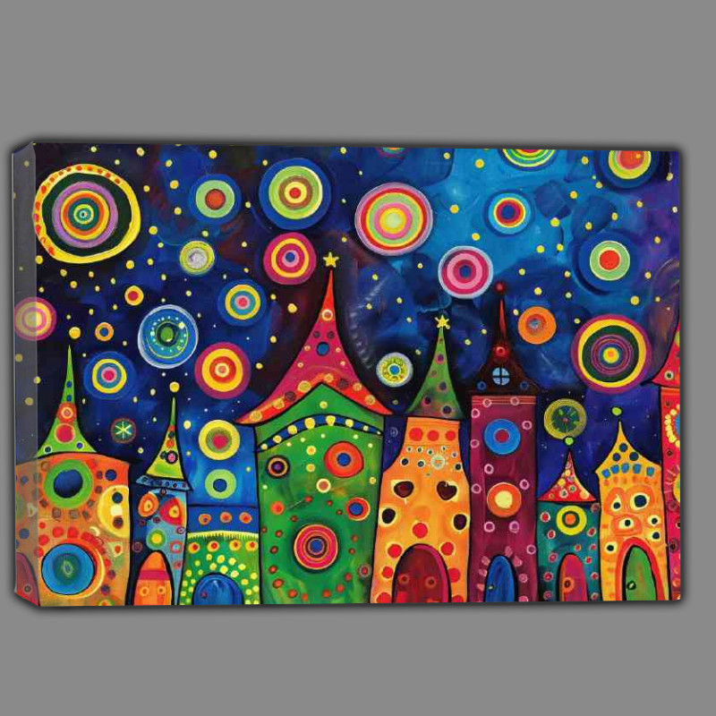 Buy Canvas : (Circles and starry night in the village)