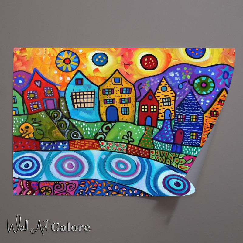 Buy Unframed Poster : (Painting houses with swirly stream)