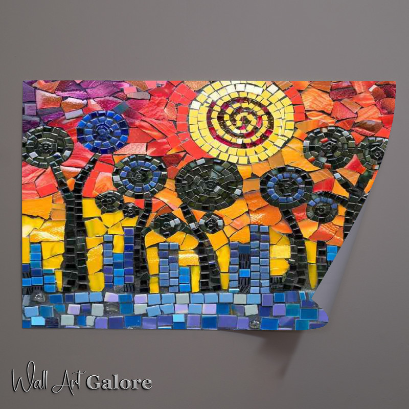 Buy Unframed Poster : (Stained glass village and sun)