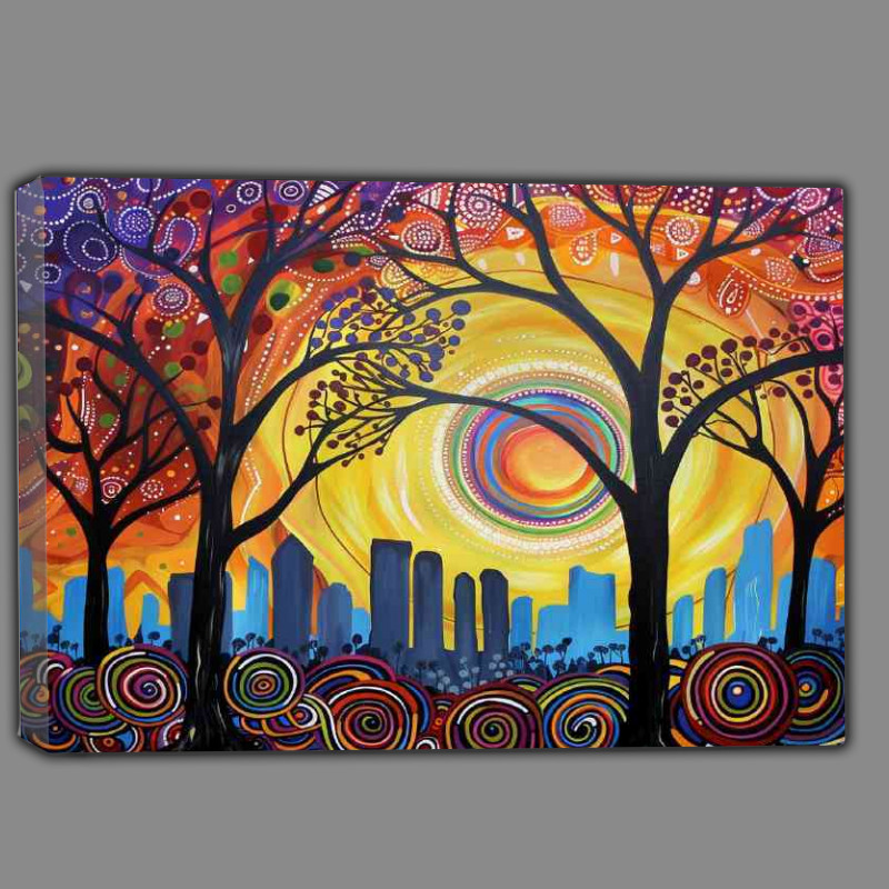 Buy Canvas : (Sun setting over an urban town)