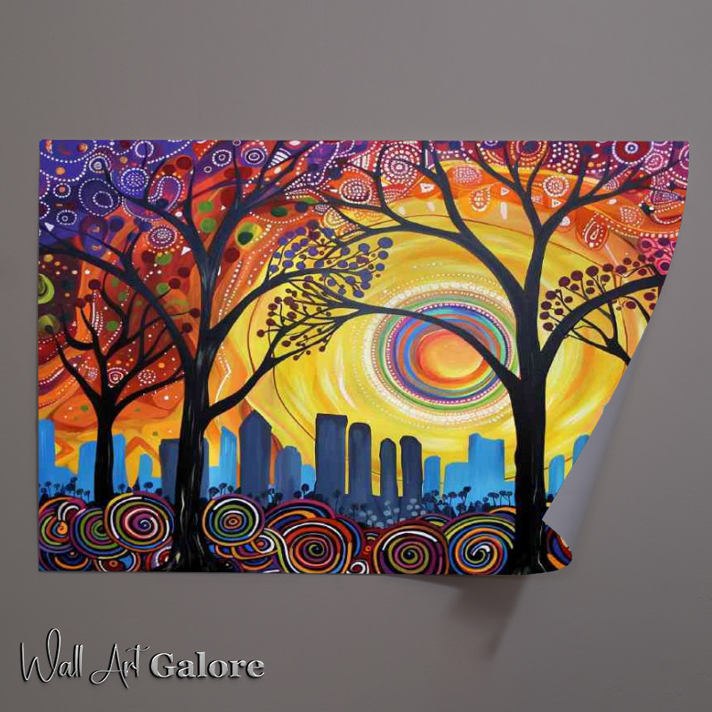 Buy Unframed Poster : (Sun setting over an urban town)