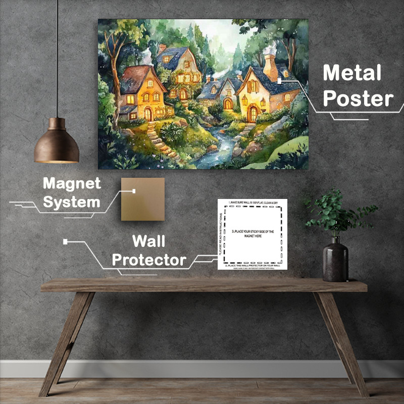 Buy Metal Poster : (Whimsical fairy tale village houses)