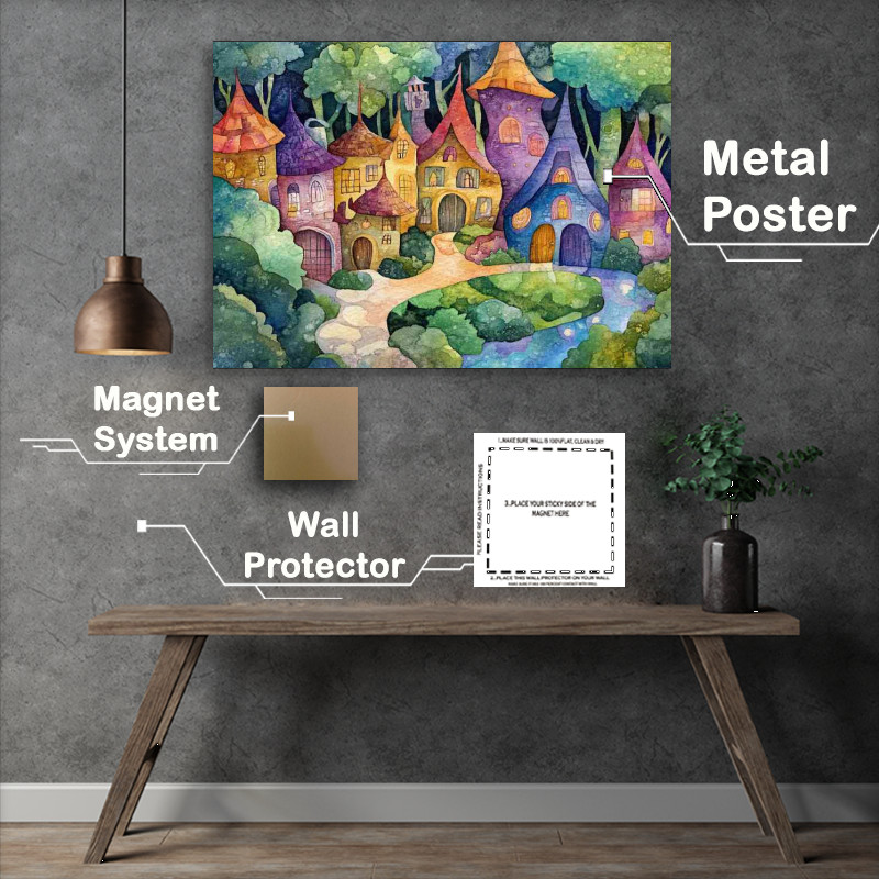 Buy Metal Poster : (Whimsical gnome and fairy village)