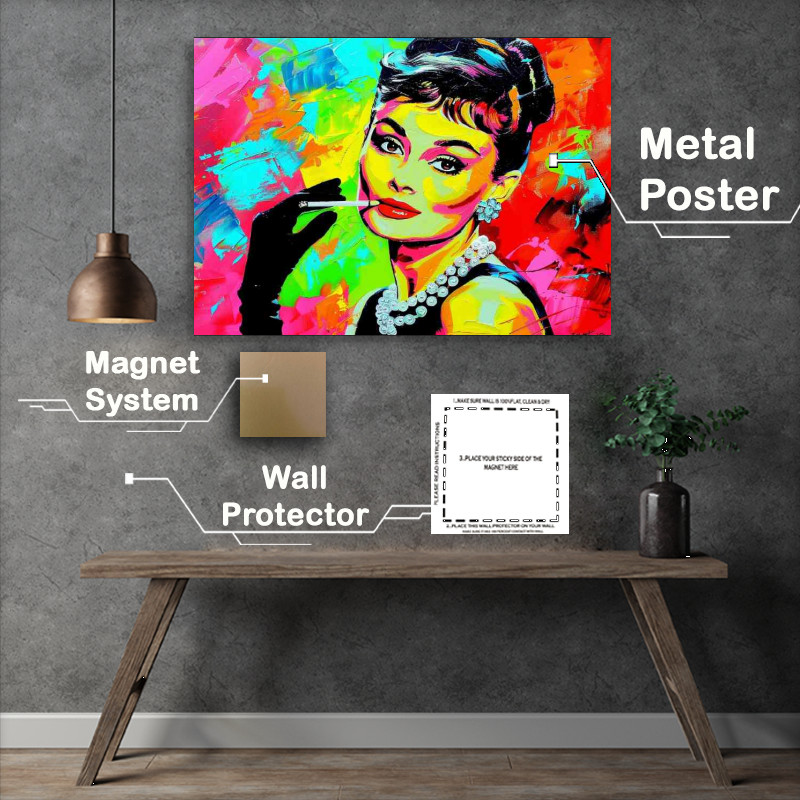 Buy Metal Poster : (Audrey Hepburn splashed art mix)