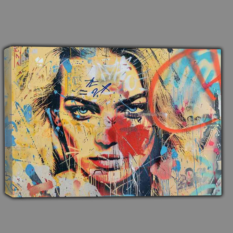Buy Canvas : (Graffiti of the face of margot robbie)