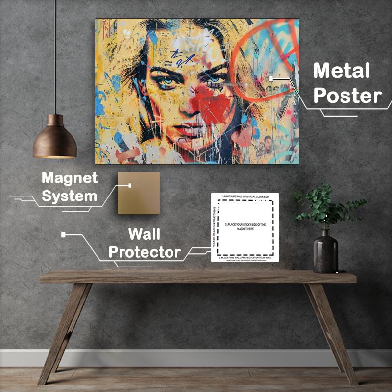 Buy Metal Poster : (Graffiti of the face of margot robbie)