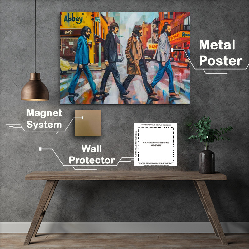 Buy Metal Poster : (The Beatles walking on the street painted art)