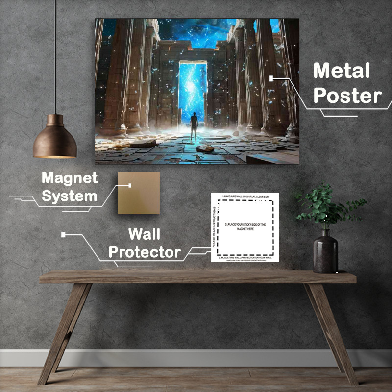 Buy Metal Poster : (Man stands in the center of an ancient Greek temple)