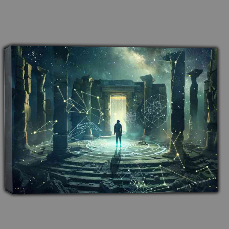 Buy Canvas : (Man stands in the center of an ancient temple)
