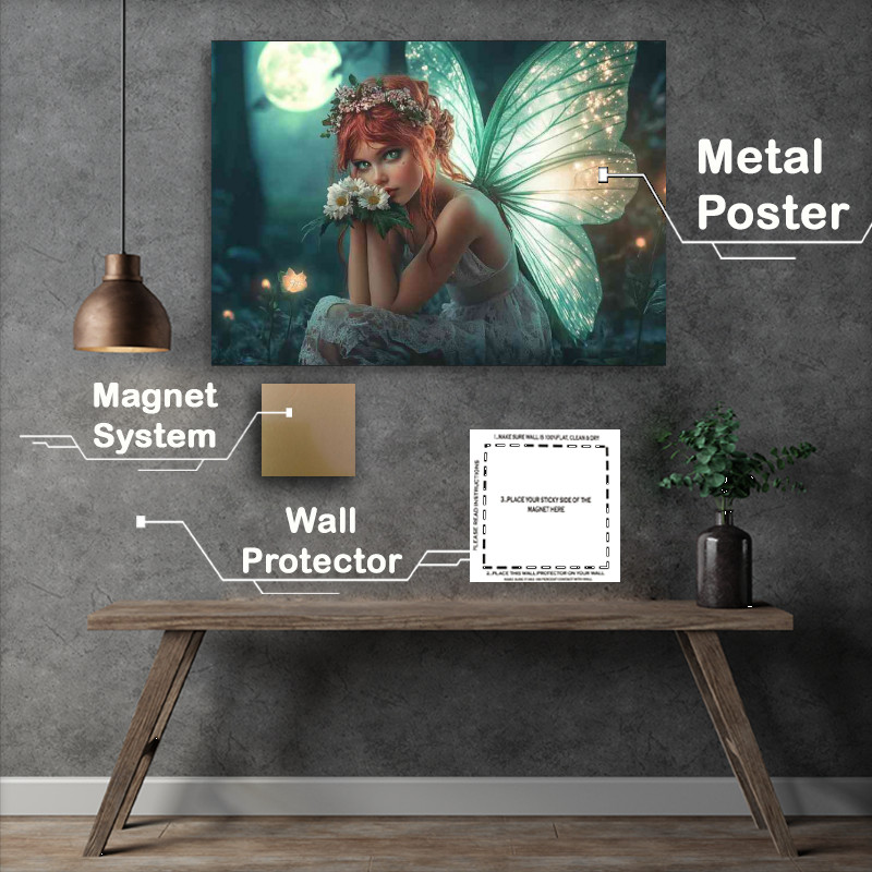 Buy Metal Poster : (Beautiful fairy iridescent wings in green)
