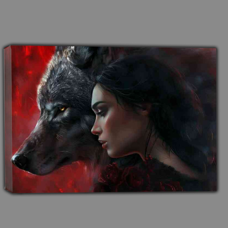 Buy Canvas : (Black haired woman and wolf)