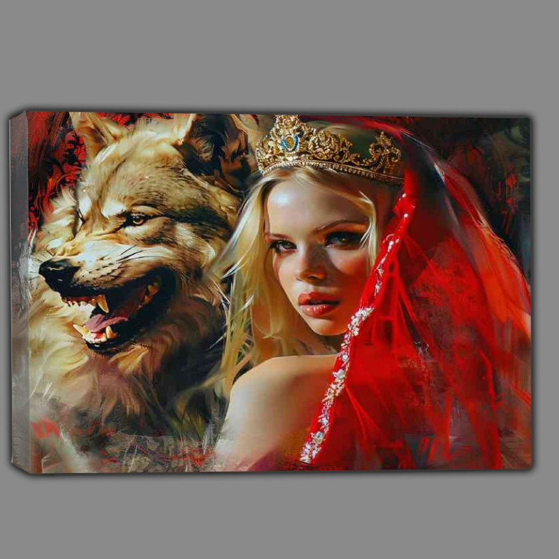 Buy Canvas : (Blonde woman with red viel and wolf)