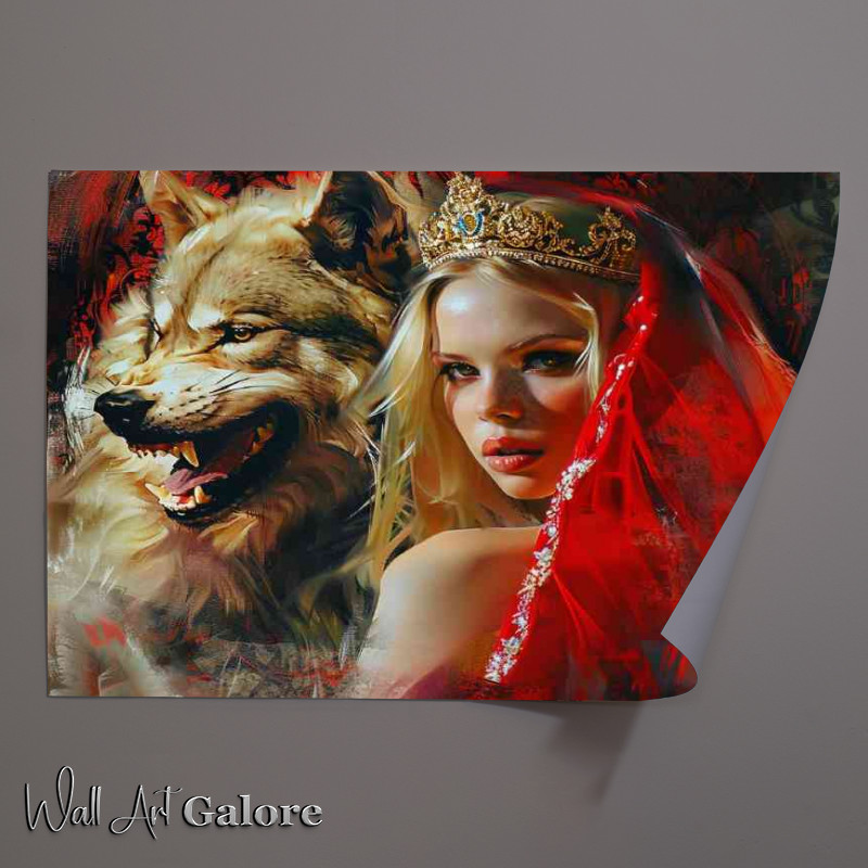 Buy Unframed Poster : (Blonde woman with red viel and wolf)