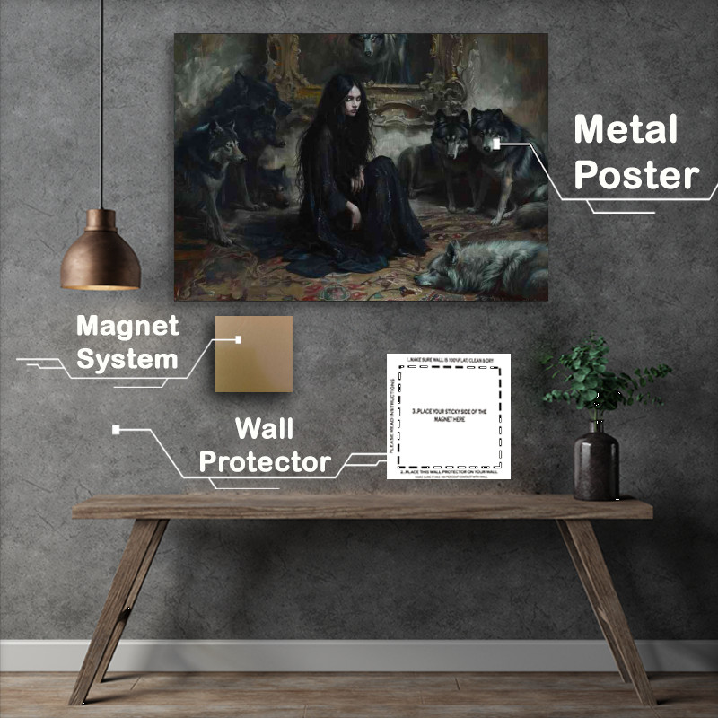 Buy Metal Poster : (Dark hair and family of wolves)
