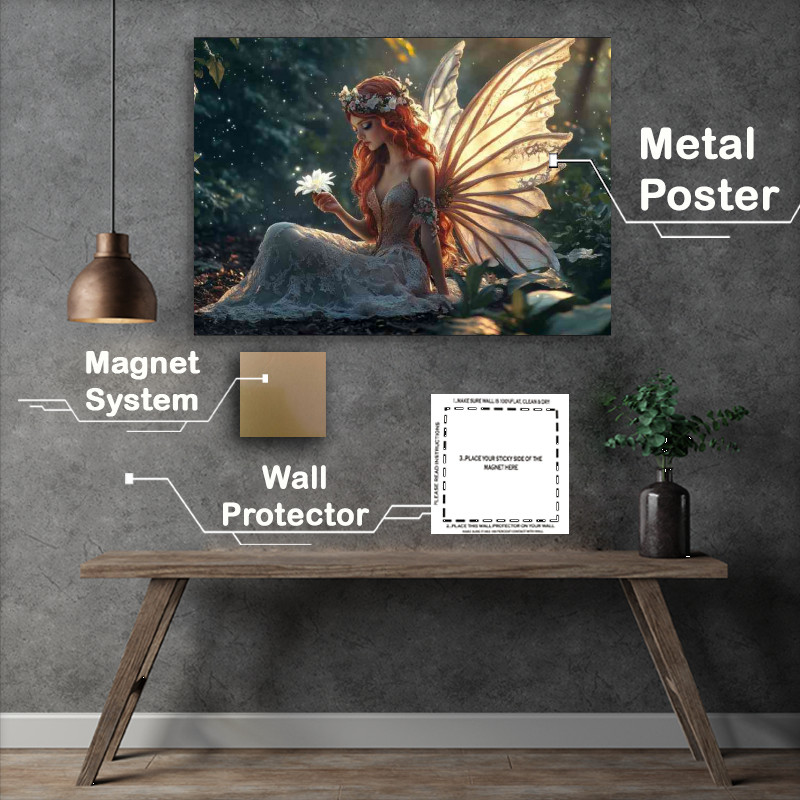 Buy Metal Poster : (Fairy sitting in the woods with a flower)