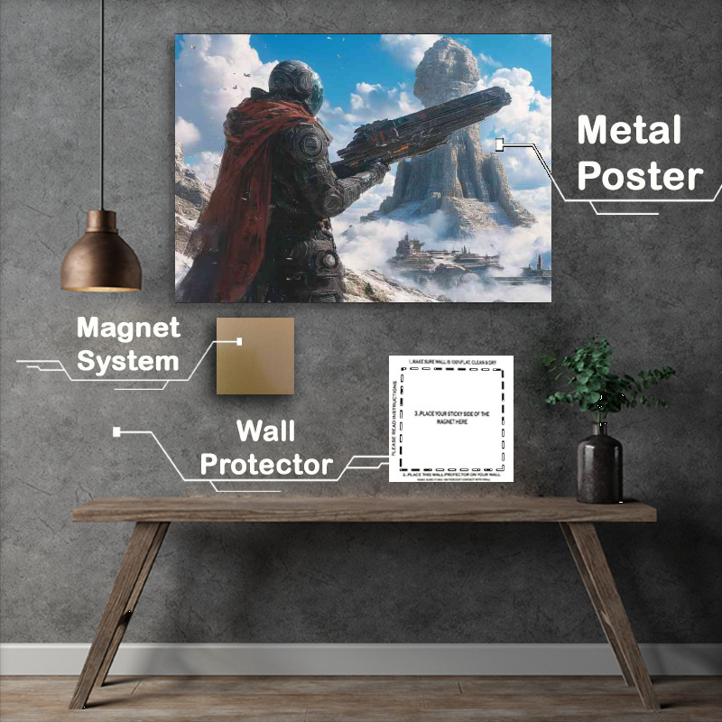 Buy Metal Poster : (Fantasy knight holding an advanced futuristic wepon)