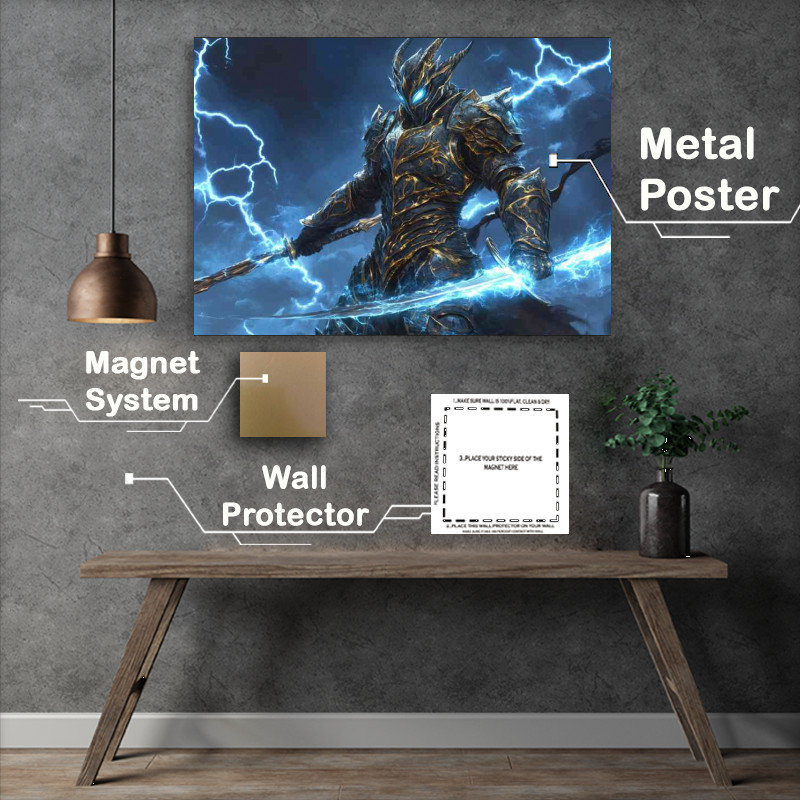Buy Metal Poster : (Fantasy knight with ice blue sword)