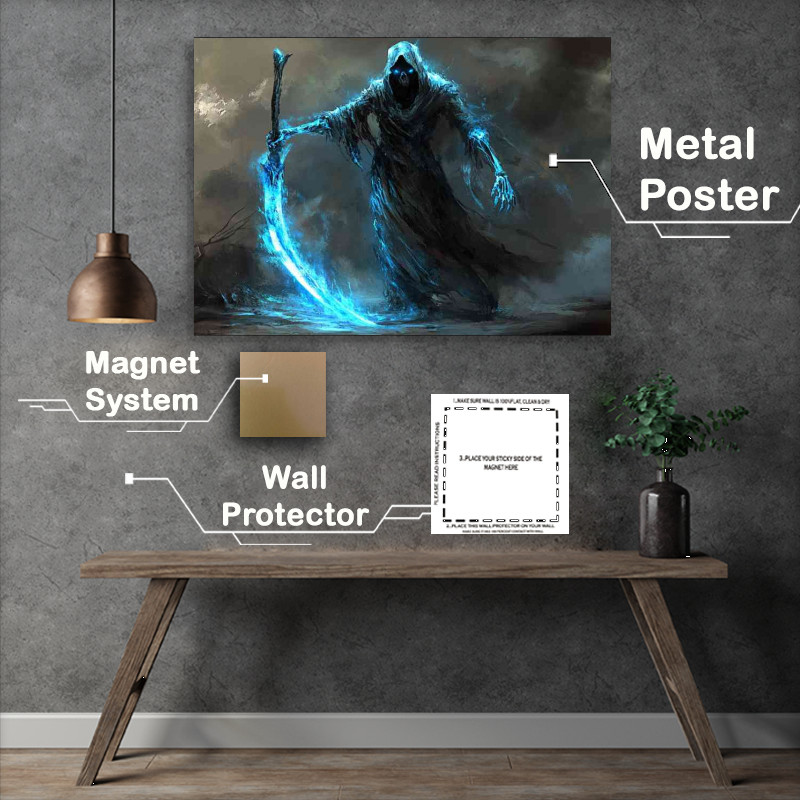 Buy Metal Poster : (Glowing blue scythe fantasy grimm reaper)