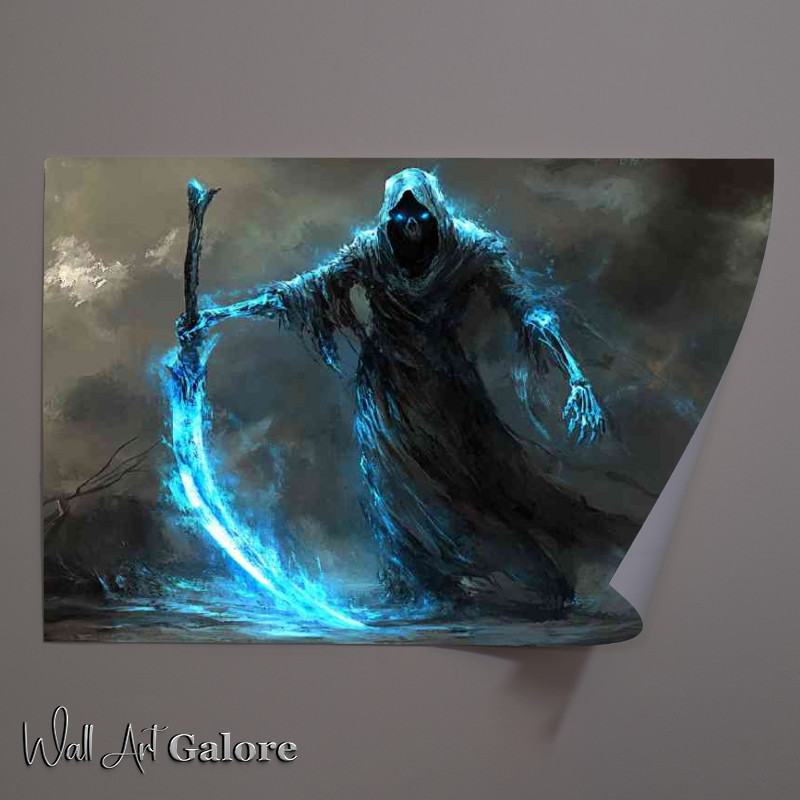 Buy Unframed Poster : (Glowing blue scythe fantasy grimm reaper)