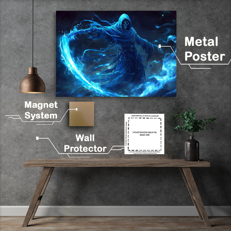 Buy Metal Poster : (Glowing grim reaper with electric scythe)