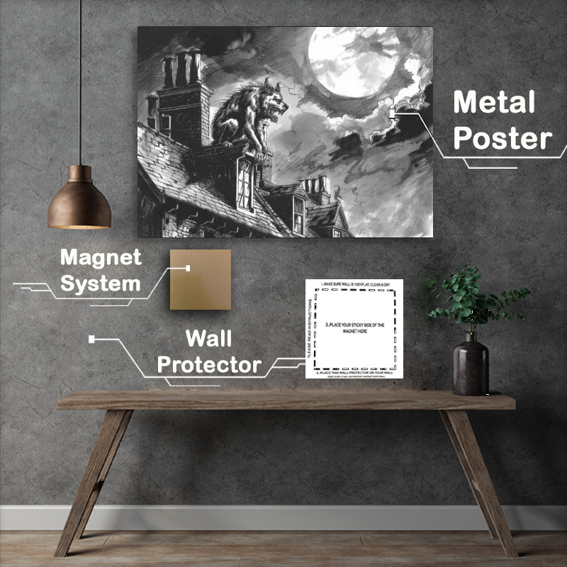 Buy Metal Poster : (Ink black and white werewolf)