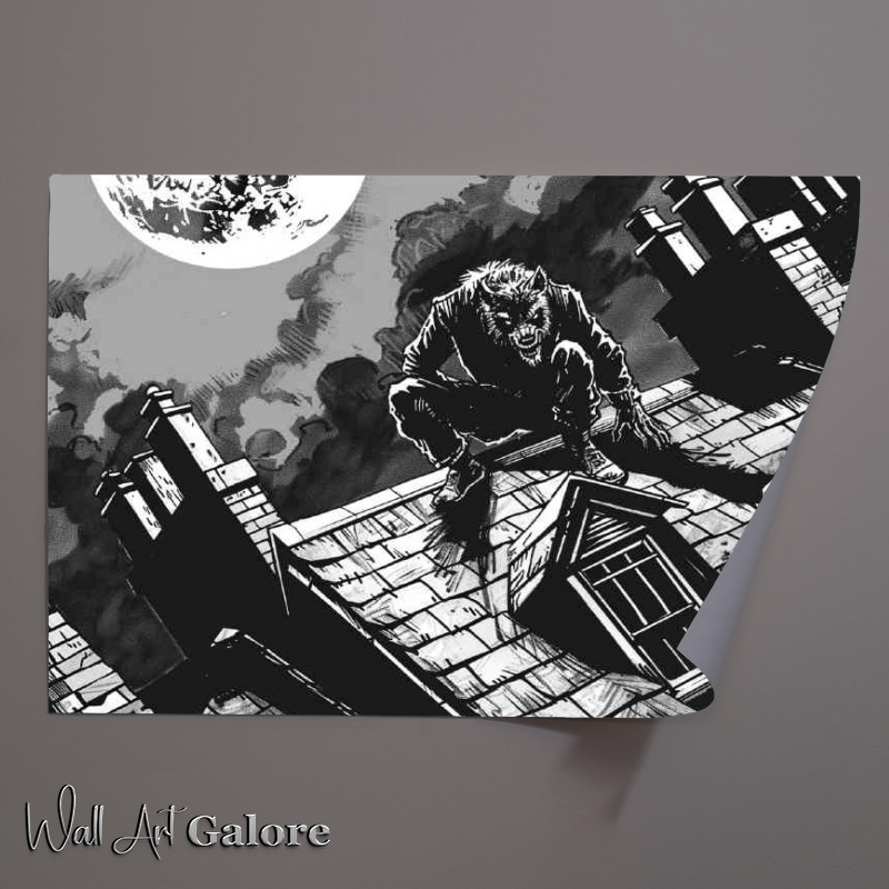 Buy Unframed Poster : (Inkstyle werewolf on the roof)
