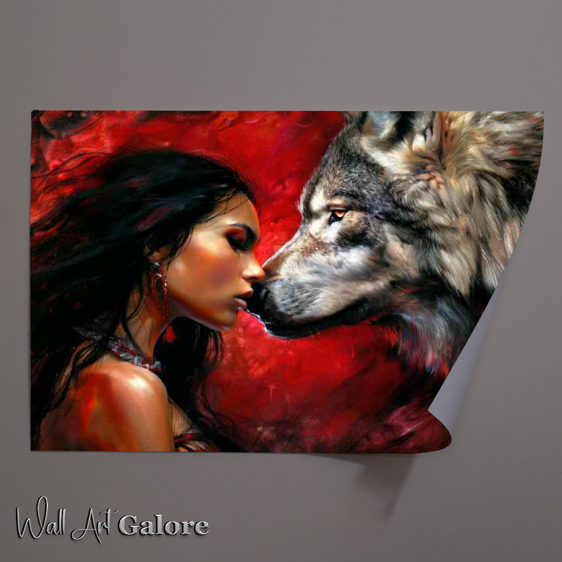 Buy Unframed Poster : (Lady loving her wolf)