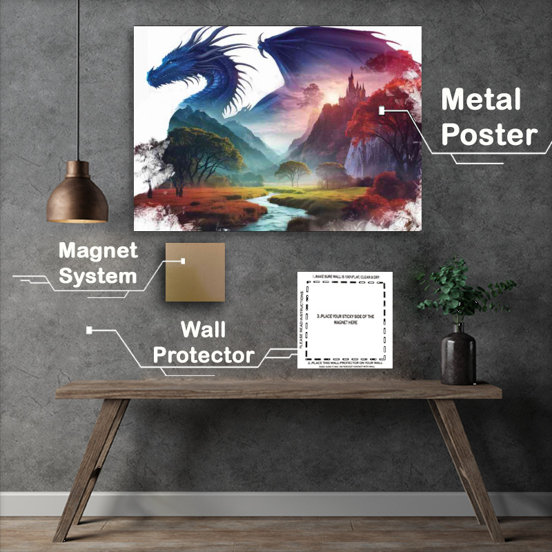 Buy Metal Poster : (Majestic ethereal dragon with a deep watercolour style)