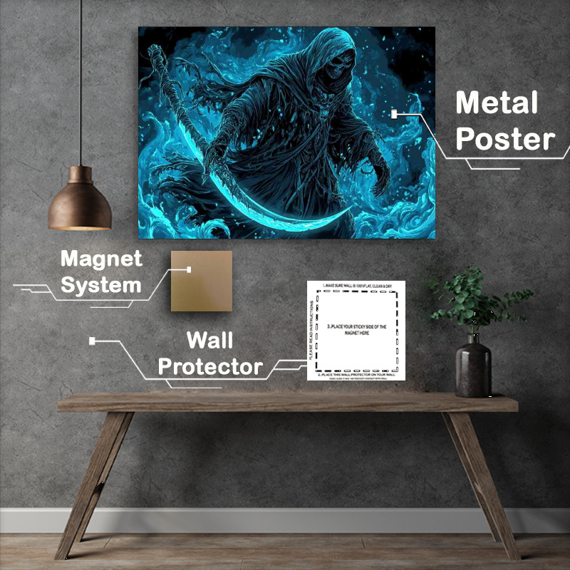 Buy Metal Poster : (Reaper with blue scythe glowing)