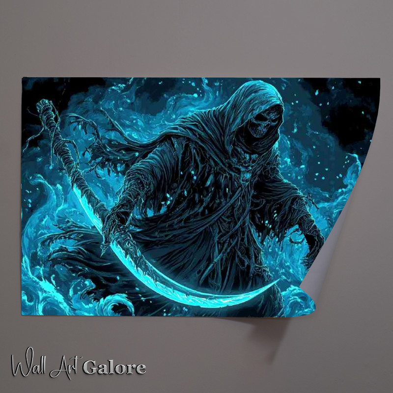 Buy Unframed Poster : (Reaper with blue scythe glowing)