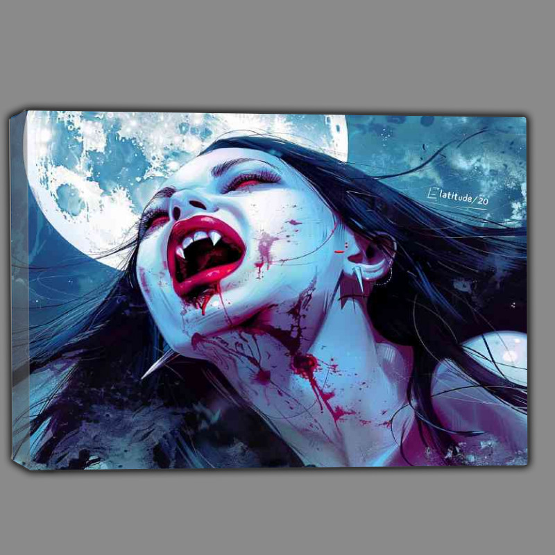Buy Canvas : (Vampire woman full moon and fangs)