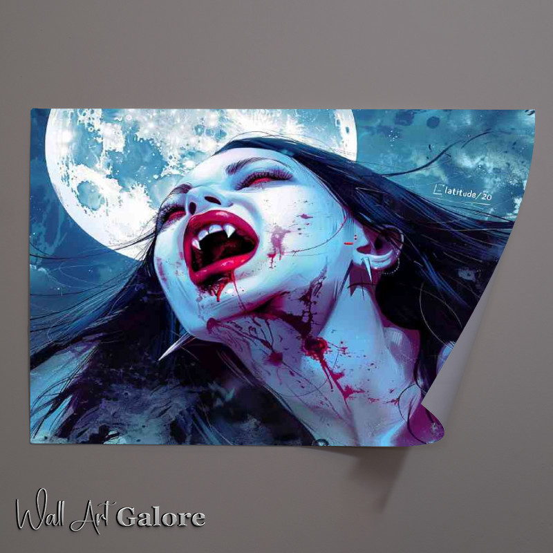 Buy Unframed Poster : (Vampire woman full moon and fangs)
