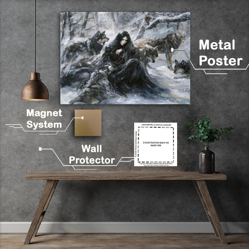 Buy Metal Poster : (wolf family and the lady)