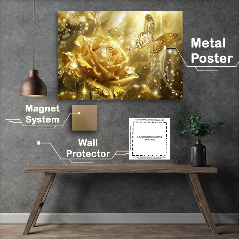 Buy Metal Poster : (Gold rose with water droplets)
